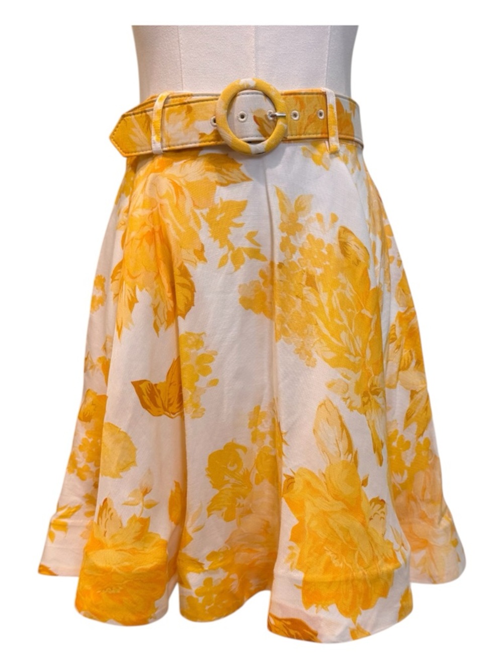 ANTONIO MELANI Yellow Floral Circle Skirt with Belt - Picture 2 of 6